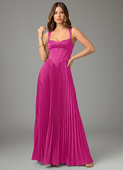 Azazie Avenelle Robes de demoiselle d'honneur Robe Trapèze en Satin extensible Corset Fuchsia image4