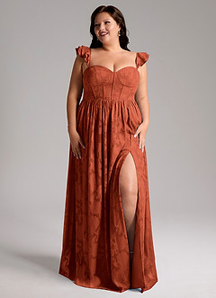 Azazie Denisse Bridesmaid Dresses Auburn A-Line Ruched Floral Burnout Dress image9