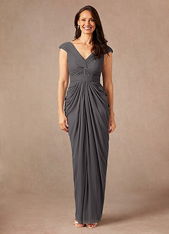 Azazie Lisolette Final Sale Steel Grey Sheath Pleated Mesh Dress image1