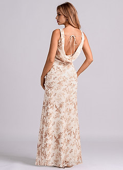 Azazie Rylina Vestidos de damas de honor Vestido de Floral Helecho Rosa de Gasa de Corte Sirena con Plisado image5