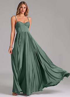 Azazie Tyla Vestidos de damas de honor Vestido de Musgo Marino de Satén Elástico de Corte en A con Escote de Corazón image5