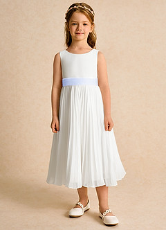 Azazie Margot Blumenmädchenkleider A-Linie Plissee Chiffon Kleid Elfenbein Lavendel image6