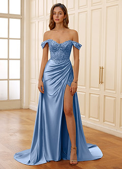 Rowane Light Blue Corset Rhinestone Sheer Lace Prom Dress image4