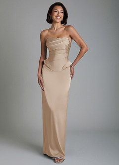 Azazie Harlow Robes de demoiselle d'honneur Robe Fourreau en Satin extensible Corset Taupe image5