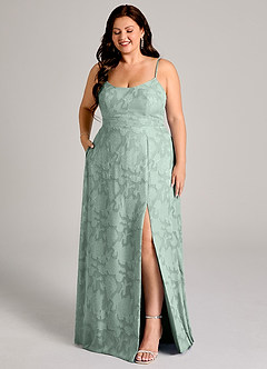 Azazie Moira Bridesmaid Dresses Agave A-Line Side Slit Floral Burnout Dress image10
