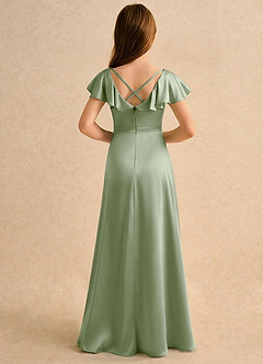 Azazie Nari Girls Formal Robe Demoiselle D'honneur Fillette Robe Trapèze en Satin extensible avec manches Vert Sauge image2
