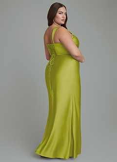 Azazie Agustina Vestidos de damas de honor Vestido Hierba De Limón de Satén Elástico de Corte Sirena con Corsé image8
