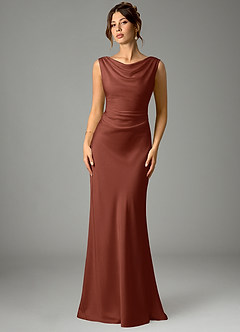 Azazie Kieryn Bridesmaid Dresses Auburn Mermaid Pleated Stretch Satin Dress image1