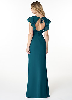 Azazie Val Bridesmaid Dresses Ink Blue Mermaid V-Neck Keyhole Chiffon Dress image2