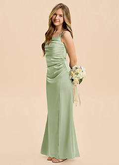 Azazie Nova Junior Dusty Sage A-Line Pleated Stretch Satin Dress image1