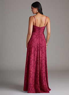 Azazie Moira Bridesmaid Dresses Burgundy A-Line Side Slit Floral Burnout Dress image2