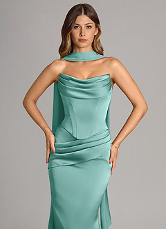 Azazie Sorrel Bridesmaid Dresses Aqua Mermaid Strapless Stretch Satin Convertible Dress image5