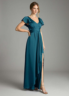 Azazie Omari Bridesmaid Dresses Ink Blue A-Line Stretch Satin Dress image5