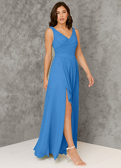 Azazie Kori Bridesmaid Dresses Blue Jay A-Line Pleated Chiffon Dress image1