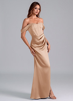Azazie Asha Bridesmaid Dresses English Rose Sheath Off the Shoulder Stretch Satin Convertible Dress image3