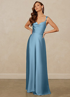Christian Siriano Bridal for Azazie 1001 Robes de demoiselle d'honneur Robe Trapèze en Satin extensible Encolure en Forme de Cœur Acier Bleuté image3