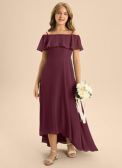 Azazie Maggie Junior Cabernet A-Line Off the Shoulder Chiffon Dress image3