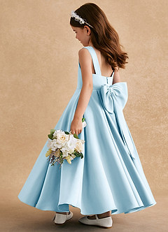 Azazie Honey Bear Flower Girl Dresses Sky Blue A-Line Pleated Matte Satin Dress image4