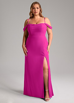 Azazie Saige Vestidos de damas de honor Vestido de Fucsia de Gasa de Corte en A Convertible con Vestidos sin tirantes image14