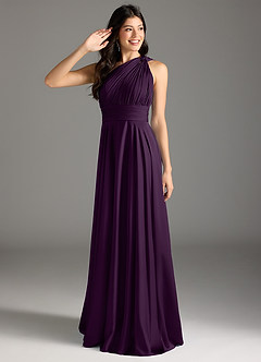 Azazie Charlize Robes de demoiselle d'honneur Robe Trapèze en Satin extensible Ue épaule Grain De Raisin image1