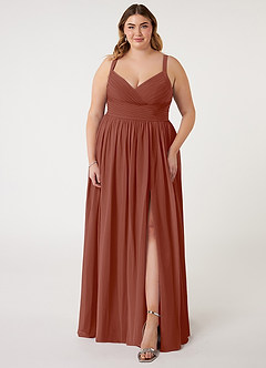 Azazie Chanel Bridesmaid Dresses Auburn A-Line Pleated Chiffon Dress image8