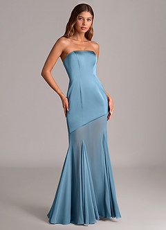 Azazie Uma Vestidos de damas de honor Vestido de Azul Acero de Gasa de Corte Sirena Convertible con Sin tirantes image3