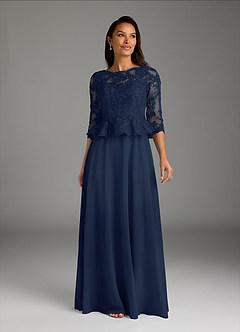 Azazie Averie Mère de la mariée Robes Robe Trapèze en Mousseline de soie Col bateau paillettes Bleu Marine Foncé image3