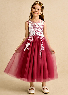 Azazie Sundae Flower Girl Dresses Scarlet Ball-Gown Lace Dress image6