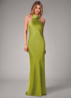 Azazie Velli Bridesmaid Dresses Lemongrass Mermaid High Neck Stretch Satin Dress image4