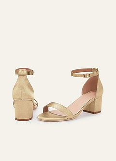 front Matching Color Metallic Satin One Strap Buckle Block Heel Sandals