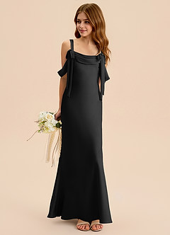 Azazie Bellalina Junior Vestido de Negro de Satén Elástico de Corte Sirena con Plisado image4