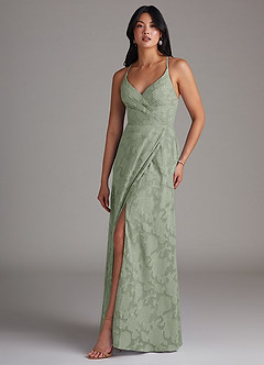 Azazie Davis Bridesmaid Dresses Agave A-Line Pleated Floral Burnout Dress image1