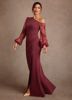 Azazie Cathleen Mother of the Bride Dresses Cabernet Sheath Lace Dress image2