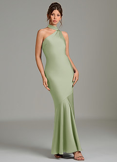 Azazie Jalissa Bridesmaid Dresses Dusty Sage Mermaid One Shoulder Stretch Satin Dress image3