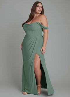 Azazie Johana Bridesmaid Dresses Eucalyptus Mermaid Off the Shoulder Chiffon Convertible Dress image12