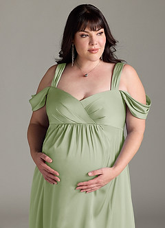 Azazie Rhea Maternity Bridesmaid Dresses A-Line Off-The-Shouler Pleated Stretch Satin Floor-Length Dress image12