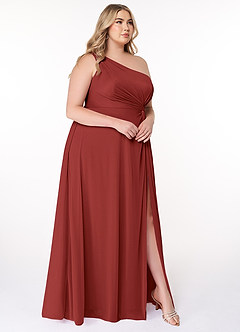 Azazie Brooke Bridesmaid Dresses Rust A-Line One Shoulder Mesh Dress image9
