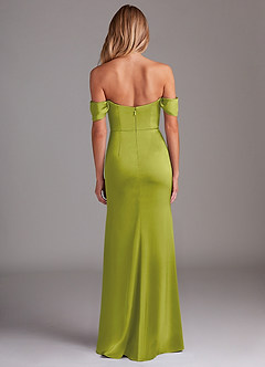Azazie Saige Vestidos de damas de honor Vestido de Hierba De Limón de Satén Elástico de Corte Recto con Vestidos sin tirantes image10