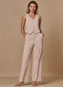 front Margaret Tan Cotton Linen Blend 3-Piece Suit