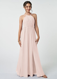 Azazie Leighton Junior Rose Petal A-Line Pleated Chiffon Dress image2