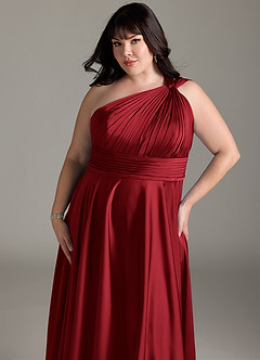 Azazie Charlize Bridesmaid Dresses Scarlet A-Line One Shoulder Stretch Satin Dress image12