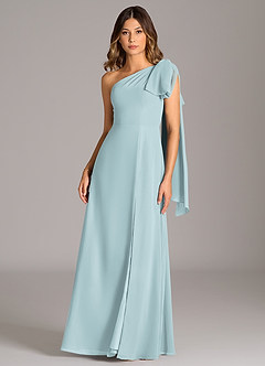 Azazie Tella Bridesmaid Dresses Mist A-Line One Shoulder Chiffon Dress image2