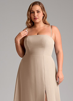 Azazie Wren Brautjungfernkleider Wandelbar A-Linie Seitliche Cut-Outs Chiffon Kleid Taupe image10