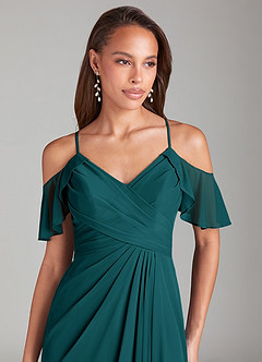 Azazie Dakota Bridesmaid Dresses Peacock A-Line Off the Shoulder Mesh Dress image5