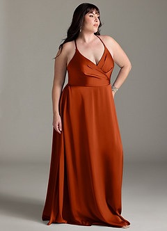 Azazie Davis Brautjungfernkleider A-Linie Plissee Stretch-Satin Kleid Paprika image9
