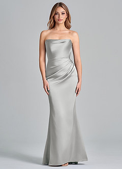 Azazie Olea 신부 들러리 드레스 인어 스트랩리스 스트레치 새틴 바닥 길이 드레스 image3