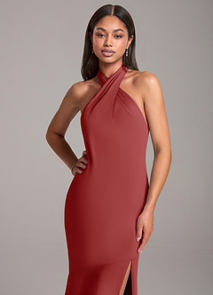 Azazie Lorena Bridesmaid Dresses Rust Mermaid Pleated Chiffon Dress image2