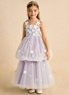 Azazie Teacup Flower Girl Dresses Ivory Frosted Lilac Ball-Gown Lace Tulle Dress image8