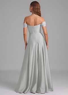 Azazie Seriana 신부 들러리 드레스 A라인 오프 더 숄더 스트레치 새틴 바닥 길이 드레스 image5
