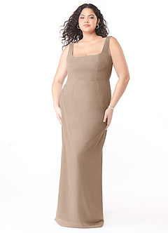 Azazie Flori Bridesmaid Dresses Taupe Sheath Square Neckline Chiffon Dress image9